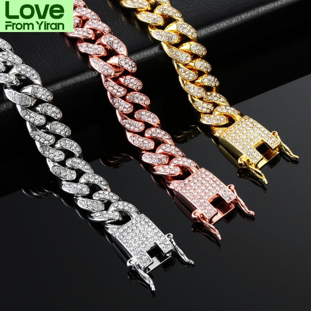 Роскошный модный браслет со стразами для женщин и мужчин, хип-хоп, кубинские браслеты с звеньями, простой дизайн, золото, серебро, цвет, ювелирные изделия, подарки