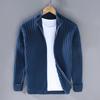 Fall Winter Men Coat Zipper Closure Knitted Cardigan Stand Collar Long Sleeves Solid