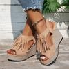 Large Size Wedge Heel Sandals Women's Summer New Fringed Sandals TEUM Popular Sandals Women
