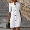 Women Summer Midi Dress Lapel Half Sleeve Solid Color Single-breasted Soft Breathable Buttons Lady Knee Length Dress