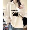 Women's Retro American Polo Collar Half-Zip Sweatshirt - Autumn/Winter Loose Long Sleeve Versatile Outerwear.