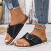 Shoes for Women 2024 Fashion Summer Women's Slippers Solid Buckle Decoration Open Toe Low-heeled Large Size Beach Slippers Women