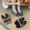 Inner Height Increasing 3CM Cross Belt Buckle Ballet Shoes Women's Flat 2025 Mary Jane Shoes Bow Single Shoes Women's