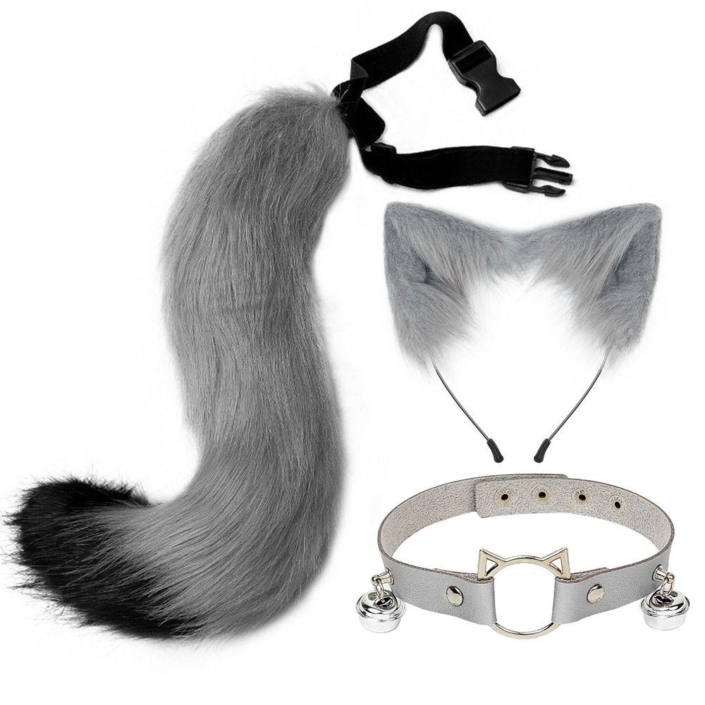 Simulation Fake Fox Wolf Tail Masquerade Party Ears Hair Hoop Novelty Tail Set Halloween Day