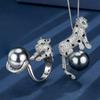 Jewelry Copper Bottom Gold-Plated Simulation Gray Pearl Light Luxury Leopard Set Female 16Mm
