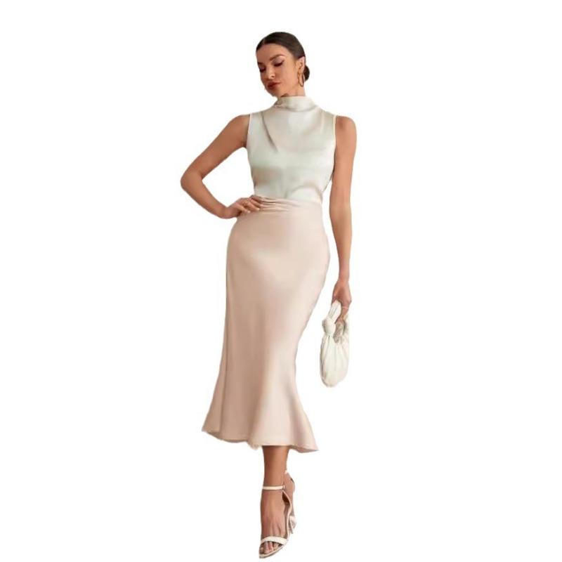 Women's Spring New Slim Fit Solid Color Cover Buttock Fishtail Mid Length Skirt