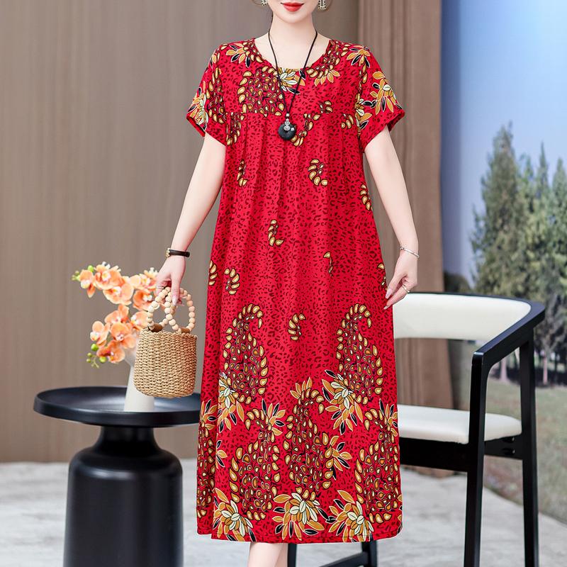 Elegant Long Dresses with Sleeves Plus Size Casual Loose Short Sleeve Vintage Dress for Women Summer Clothes