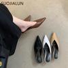 Fashion SUOJIALUN 2024 Spring New Brand Women Slipper Fashion Pointed Toe Shallow Slip On Mules Shoes Thin Low Heel Dress Sandal Shoes P