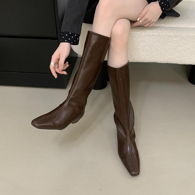 Fashion SUOJIALUN 2025 Winter New Brand Women Long Boots Fashion Round Toe Slip On Ladies Knee-high Boots Soft Heel Knight's Boots Shoe