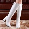 Women White Leather Knee Bare Boots Square High Heel Casual Long Tube Booties Lady Sexy Over Knee Thigh High Boots Lady Winter