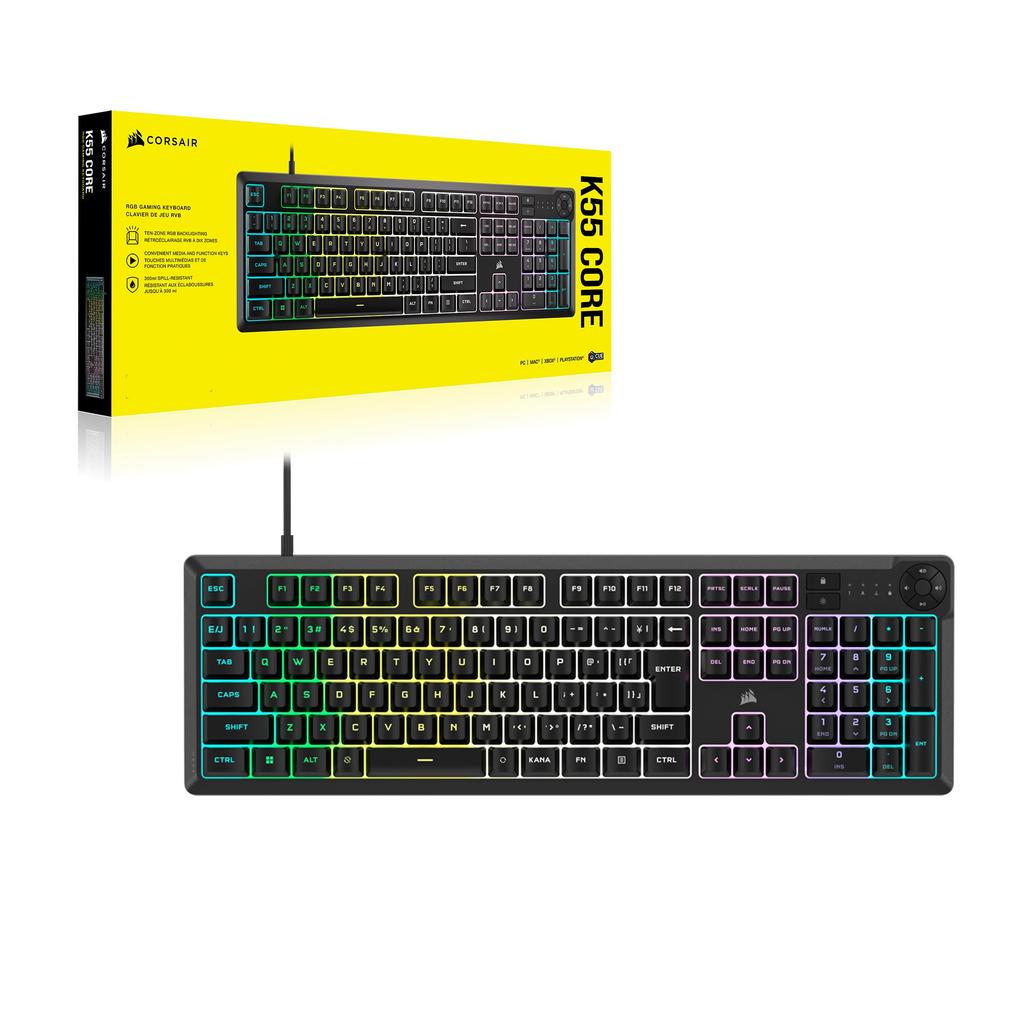 CORSAIR K55 CORE RGB Gaming Keyboard with iCUE Support, 10-Zone RGB, 4 Dedicated Media Keys, Quiet and Responsive Switches, and 300ml Water