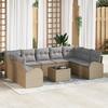 VidaXL Garden Sofa 10 Pieces with Cushions Rattan Beige and Grey 3346210