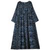 Round Neck Long Sleeve Bohemian Clothing Retro Autumn Cotton Linen Dresses Vintage Casual Floral Printed Long Dress for Women