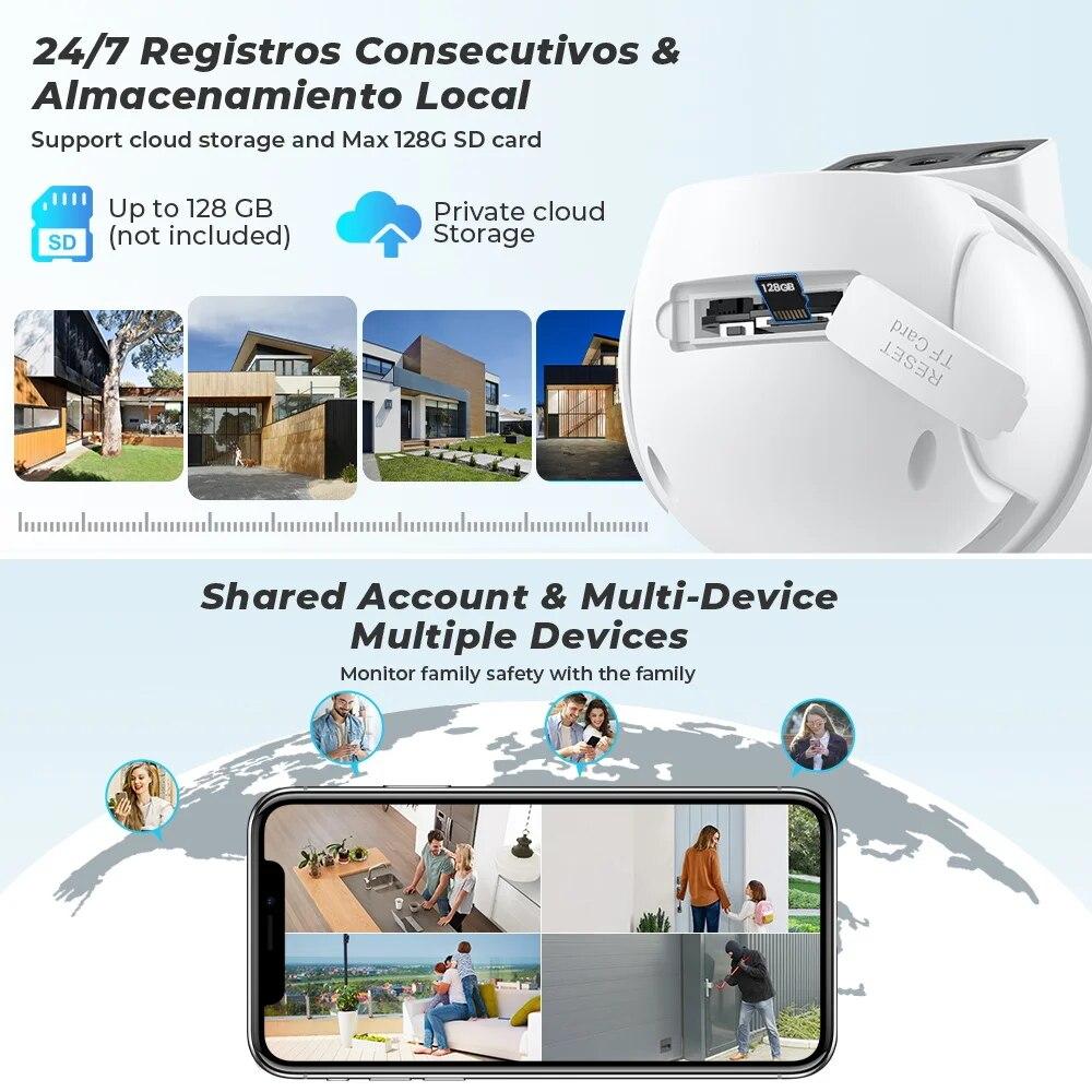 New EU 4K 8MP PTZ WIFI Camera Dual Lens Dual Screen 4X Digital Zoom IP Camera 4MP HD Auto Tracking Outdoor CCTV Surveillance ICSee App