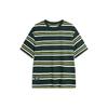 Weekend Youth Simple Versatile Striped Drop Shoulder Round Neck Cotton Short Sleeve T-Shirt Unisex Tops Retro-Green AHSU655-3