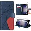 Protective Case - BOOLING - for Samsung Galaxy S23 - Synthetic Leather - Blue and Red - with 2 Tempered Glasses