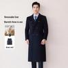Men's Long Double-Breasted Wool Blend Overcoat with Detachable Liner