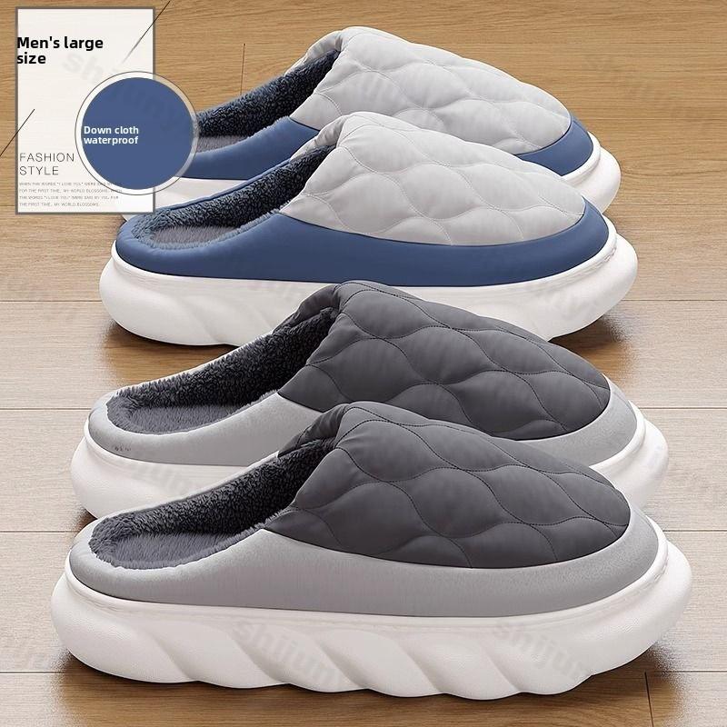 Fashion Men Slippers Waterproof Women Warm Plush Winter New Fashion Flats Home Non Slip Slides Soft Thick Sole Furry Shoe Big Size 48 49