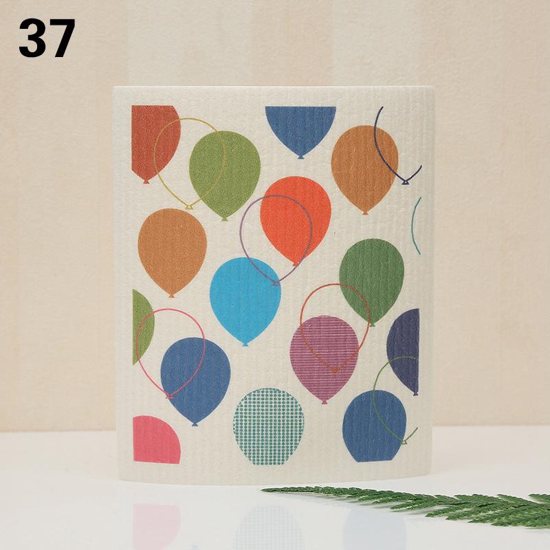 1PC Kitchen Printed Absorbent Dishcloth Cellulose Cleaning Cloths Wet Dry Household Rag Reusable