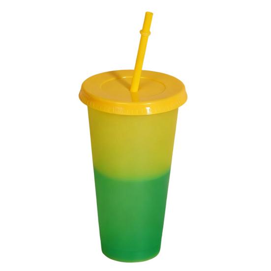 Color Changing Plastic Tumbler with Straw 24oz Reusable Cold Water Cup Leak-Proof Stackable Drinkware for Indoor Outdoor Use