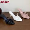 Fashion Fashion Butterfly-Knot Ladies Heels Pumps Shoes Female Slip On Footwear Elegant Women Thin Heels Slides Sandals Shoes