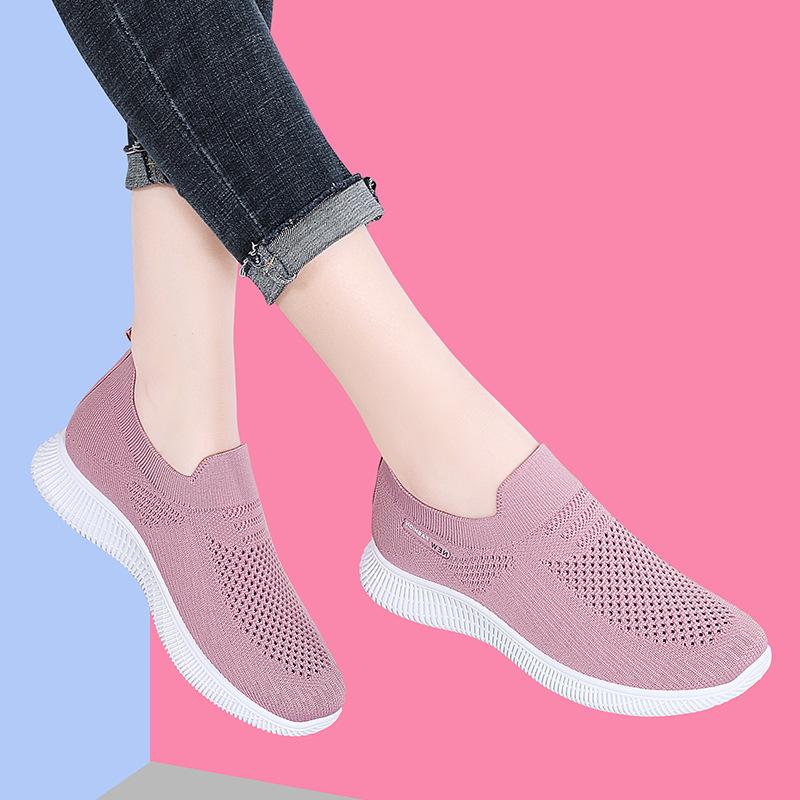 2025 Summer New Socks One Pedal Casual Breathable Women's Shoes Flying Woven Walking Shoes Mother Shoes Large Size Shoes