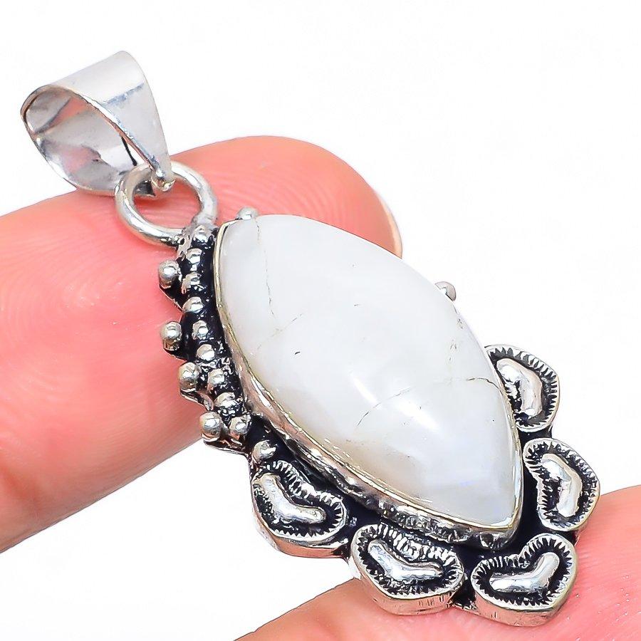 Natural Rainbow Moonstone Gemstone 925 Sterling Silver Pendant 1.85" S2q86