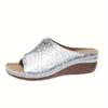 Women's Snakeskin Pattern Sandals Platform Slip On Soft Sole Casual Seaside Slides Low Wedge Vacation Slides