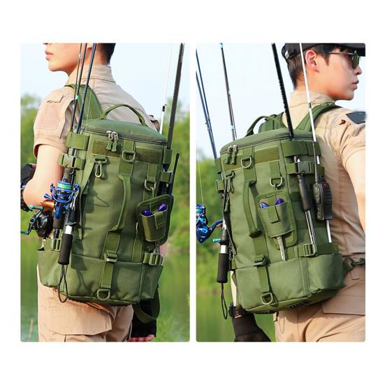 Fishing Backpack with Rod Holder Large Capacity Waterproof Oxford Cloth Outdoor Camping Hiking Hunting Fishing Gear Accessories Storage Bag