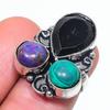 Natural Black Spinel, Malachite 925 Sterling Silver Jewelry Ring Size 5.5 g0V00