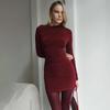 2024 Autumn Women's Fashion: European and American Style Pleated Slim Fit Dress with Long Sleeves and Round Neckline.