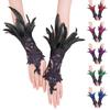 Women's Feather Wrist Cuffs Gothic Lace Feather Long Fingerless Gloves Halloween Party