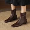 Fashion 2025 New Autumn Women Boots Square Toe Low Heel Boots for Women Split Leather Women Shoes Retro Winter Ankle Boots Ladies Shoes