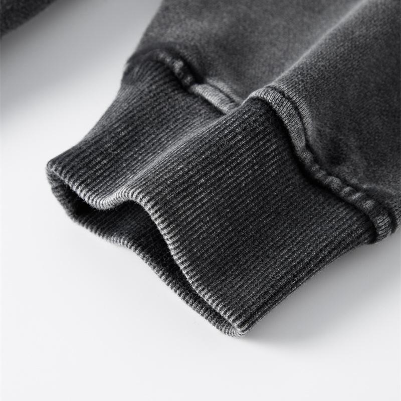 Streetwear Dinosaur Chariot Pattern Unisex Washed Black Oversized Unisex Long Sleeve Hoodie