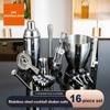 16PCS Cocktail Shaker Set Wine Mixer Stainless Stee Martini Boston Shaker Bartender Bar Set Jigger Strainer Straw Clip Opener