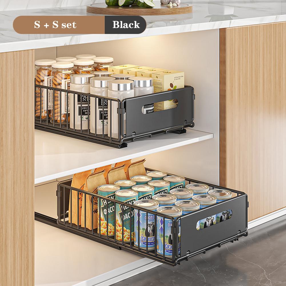 1pc/2pcs Pull Out Drawers, Expandable Roll Out Cabinet Organizer, Foldable Slide Out Drawer Storage Mesh Basket,Under Sink Shelf