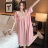 Grid Cherry Print Nightgown Sleepwear Womens Korean Style Ruffles Night Dress Pajamas Summer Short Sleeve Home Wear New In