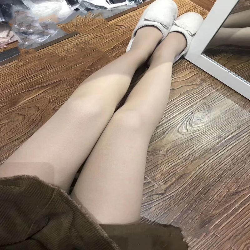 Women Autumn Winter Warm Thicken Fleece Leggings Pantyhose High Waist Elastic Hip Outer Wear Bare Leg Socks Pants Solid Color