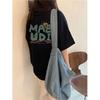 Women's Summer Loose Casual Printed T-shirt Lettering Short Sleeved Shirt Off Shoulder