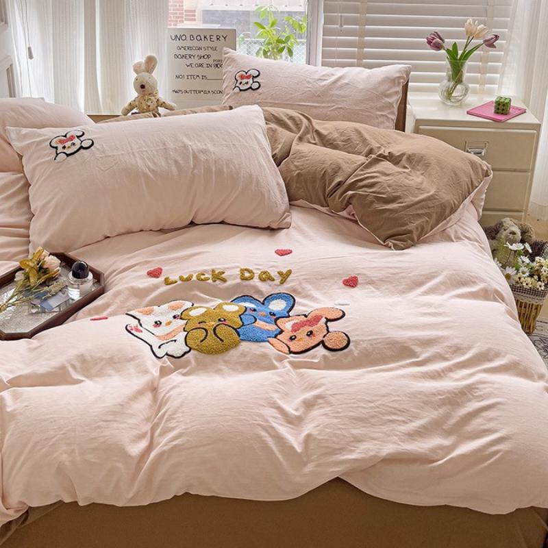 Bedding Pure Cotton Four-piece Set, Quilt Cover, Quilt Cover, Bed Sheet, Human Dormitory Three-piece Set