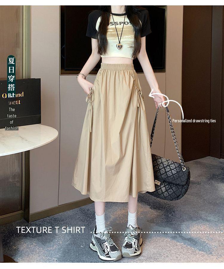 Summer 2025 Women's Drawstring High-Waist A-Line Workwear Skirt