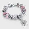 New Pink Flower Crystal Beads Love Pendant Adjustable DIY Bracelet