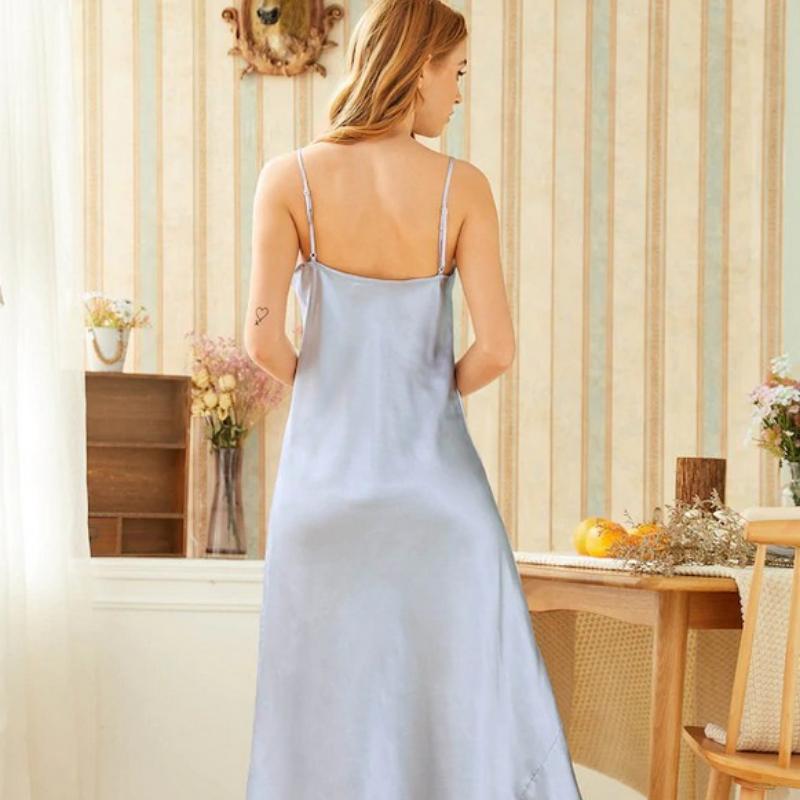 Silk Sling Lace Nightdress Women Pajamas Solid Korean Elegant V Neck Classic Basic Summer Comfortable Homewear Chic
