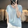 Summer Women T-shirt Loose Casual Solid Color Ice Silk Short Sleeve Loose Knit Top