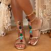 Liyke Bohemian Style Casual Gladiator Sandals Women Summer Fashion Colour Gem Strap Open Toe Flat Shoes Roma Sandalias De Mujer