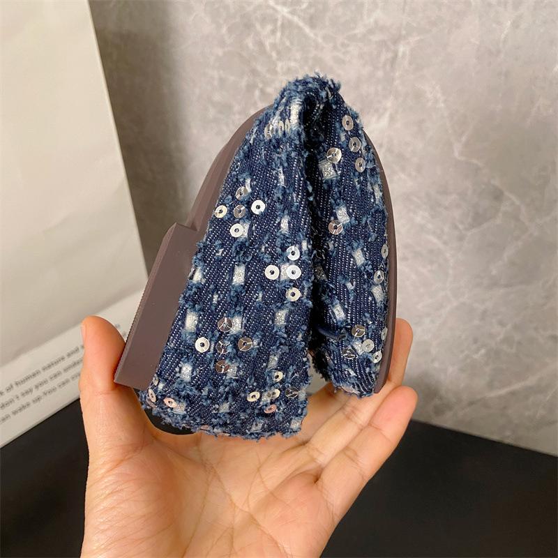 2025 Spring New French Style Flat Shoes Versatile Elegant Bow Women Flats Shallow Mouth Soft Sequin Women Shoes Mujer