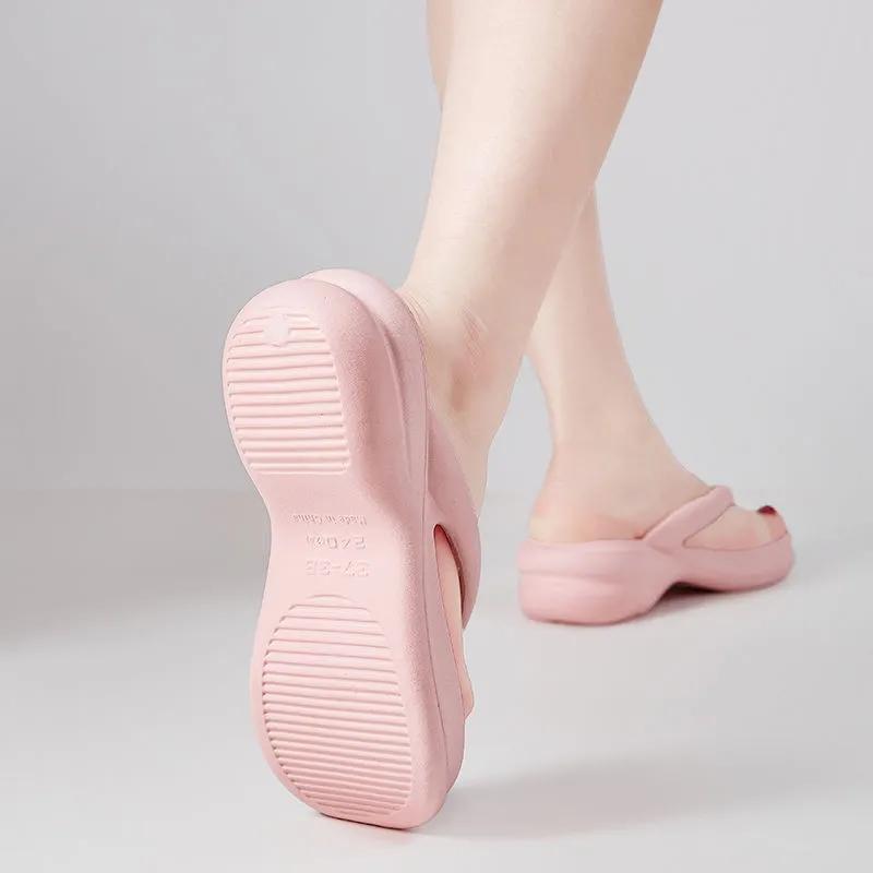 6cm Flip-flops Anti Slip High Heel Slippers Women's Slope Heel Thick Sole Slippers Summer Beach Shoes Fashionable and Comfortable