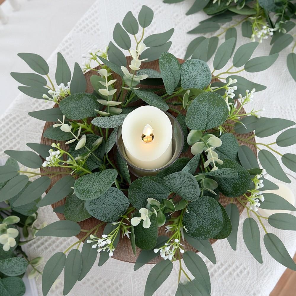Wreath Faux Leaf Candle Base With Polyester Material For Party And Home Styling