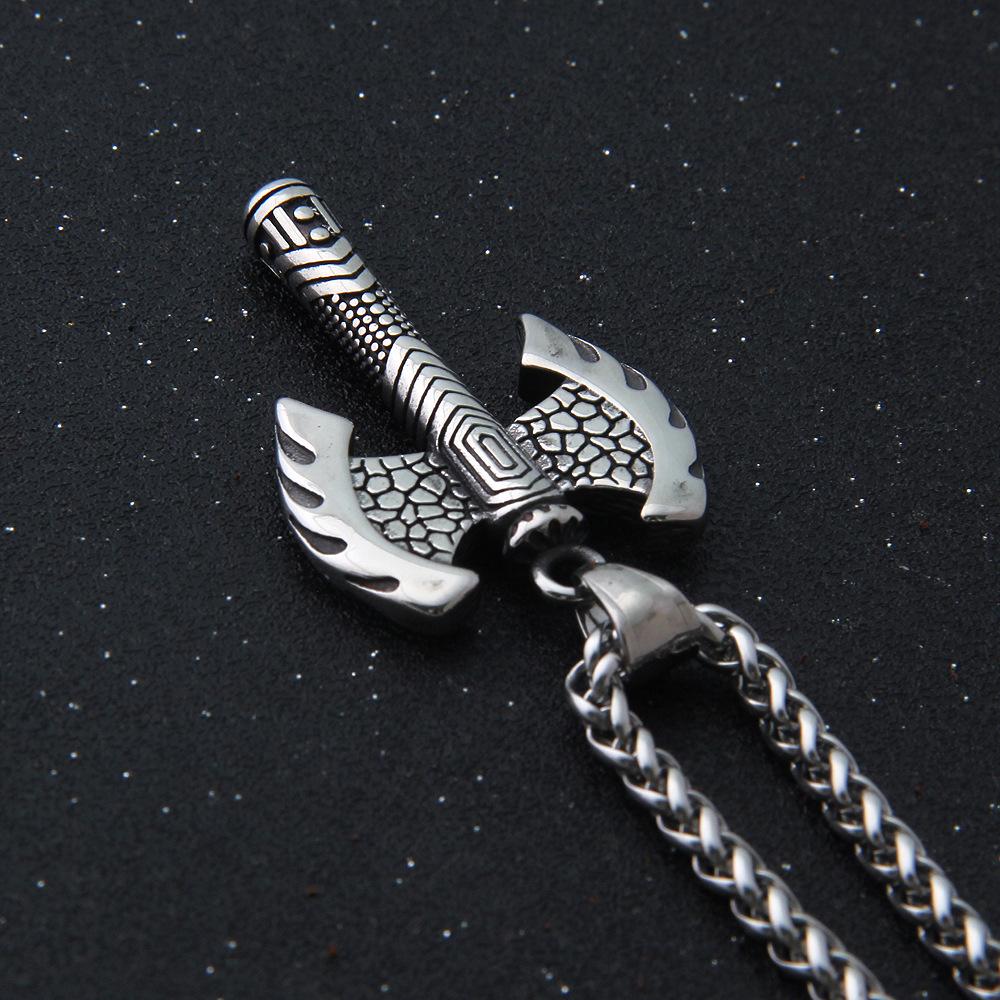 BaviPower Nordic Axe Necklace for Men Nordic Single Sided Double Sided Battle Axe Pendant Stainless Steel Keel Chain Protection