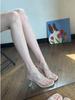 2024 New Fashion Internet Celebrity Crystal Shoes Transparent High Heel Sandals Women's Summer Square Head Thick Heel Cool Slippers Women's Wear